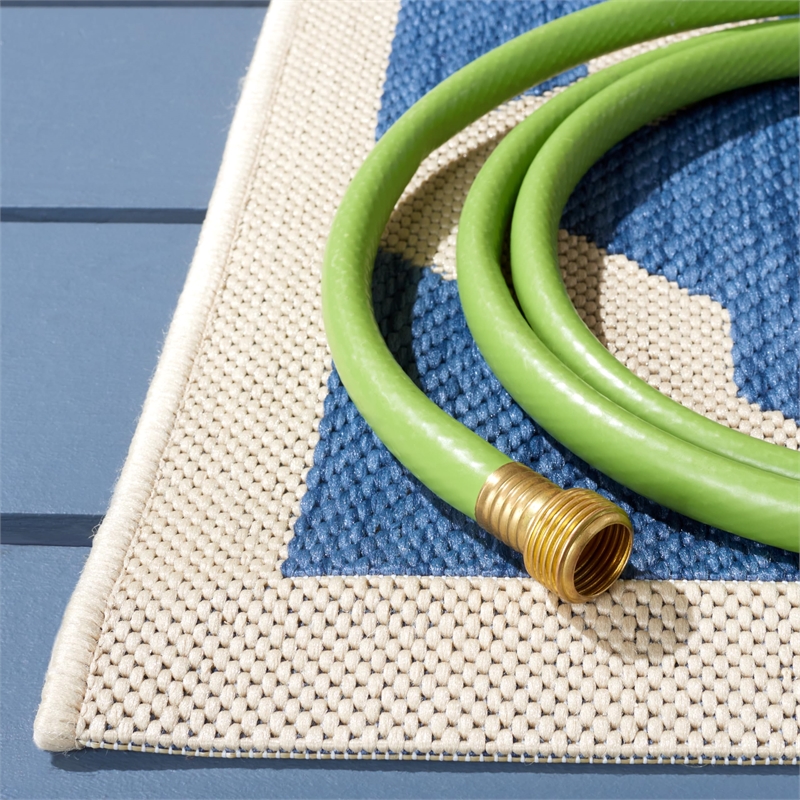 Safavieh Courtyard 9' X 12' Power Loomed Rug in Blue and Beige