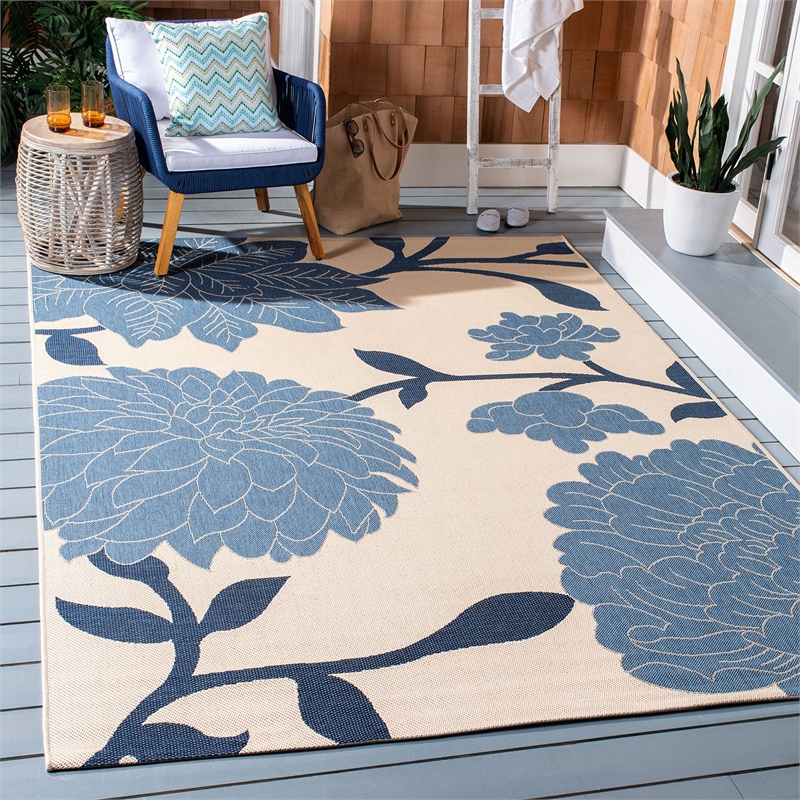 Safavieh Courtyard 8' X 11' Power Loomed Rug in Beige and Blue
