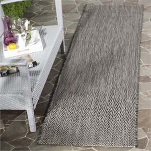 Safavieh Courtyard 2'3&quot X 12' Power Loomed Rug in Black and Beige