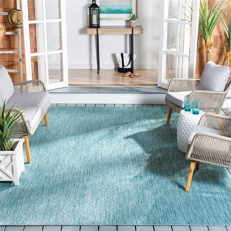 Safavieh Courtyard 9' X 12' Power Loomed Rug in Aqua and Aqua