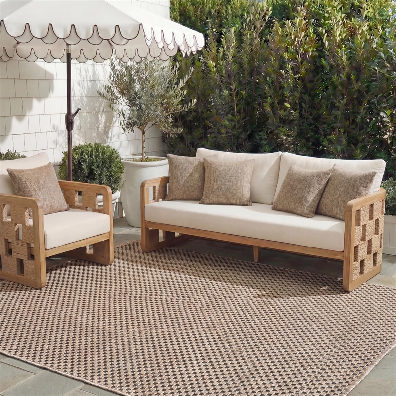 Safavieh Courtyard 8' X 11' Power Loomed Rug in Natural and Black
