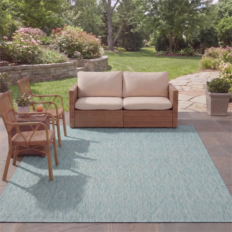 Safavieh Courtyard 8' X 11' Power Loomed Rug in Aqua and Aqua