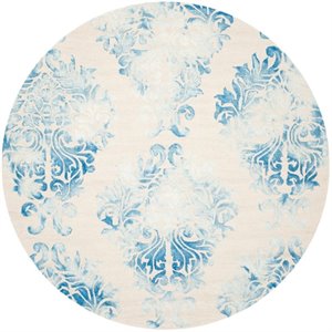 Safavieh Dip Dye 7' Round Hand Tufted Wool Rug in Beige and Blue