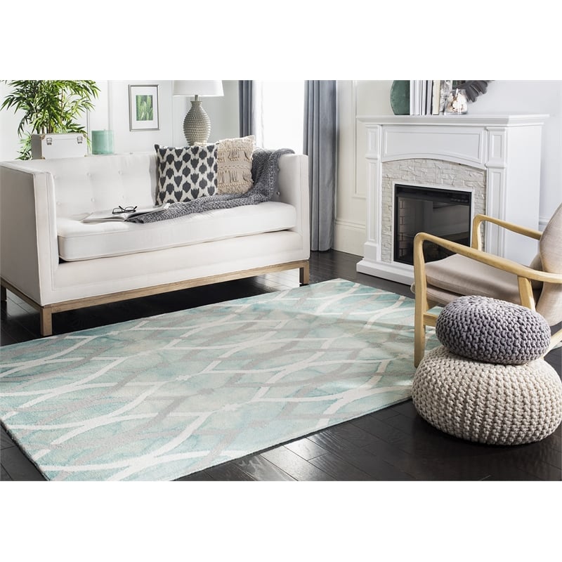 Safavieh Dip Dye 9' X 12' Hand Tufted Wool Rug in Green and Ivory Gray