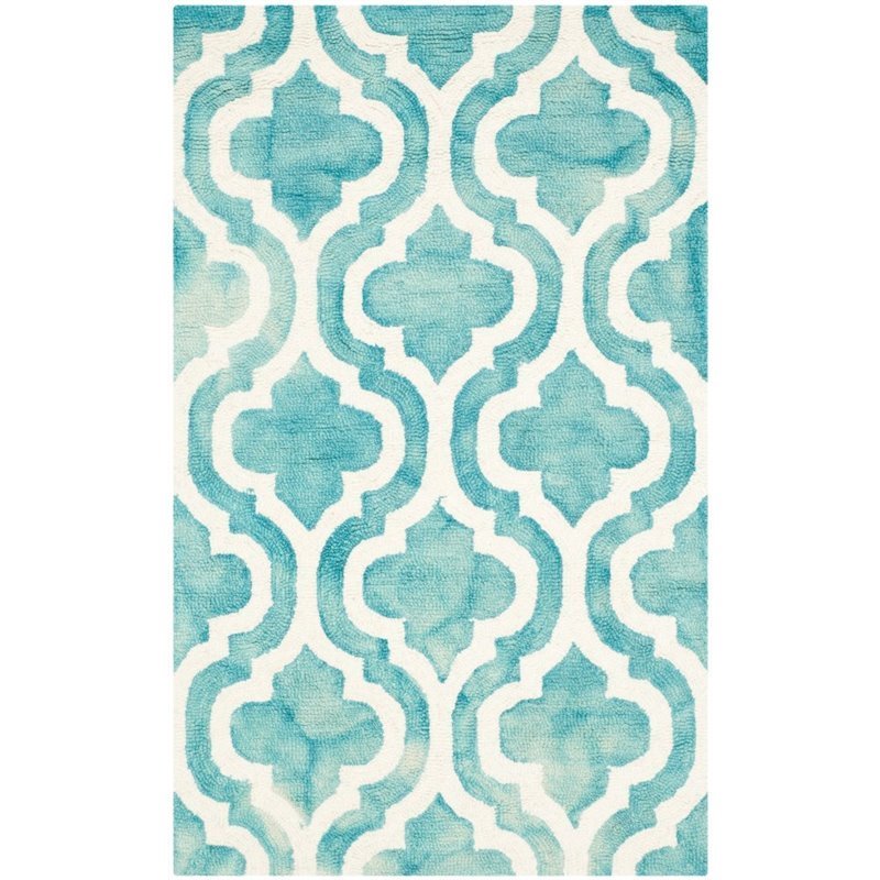 Safavieh Dip Dye 9' X 12' Hand Tufted Wool Rug in Turquoise and Ivory