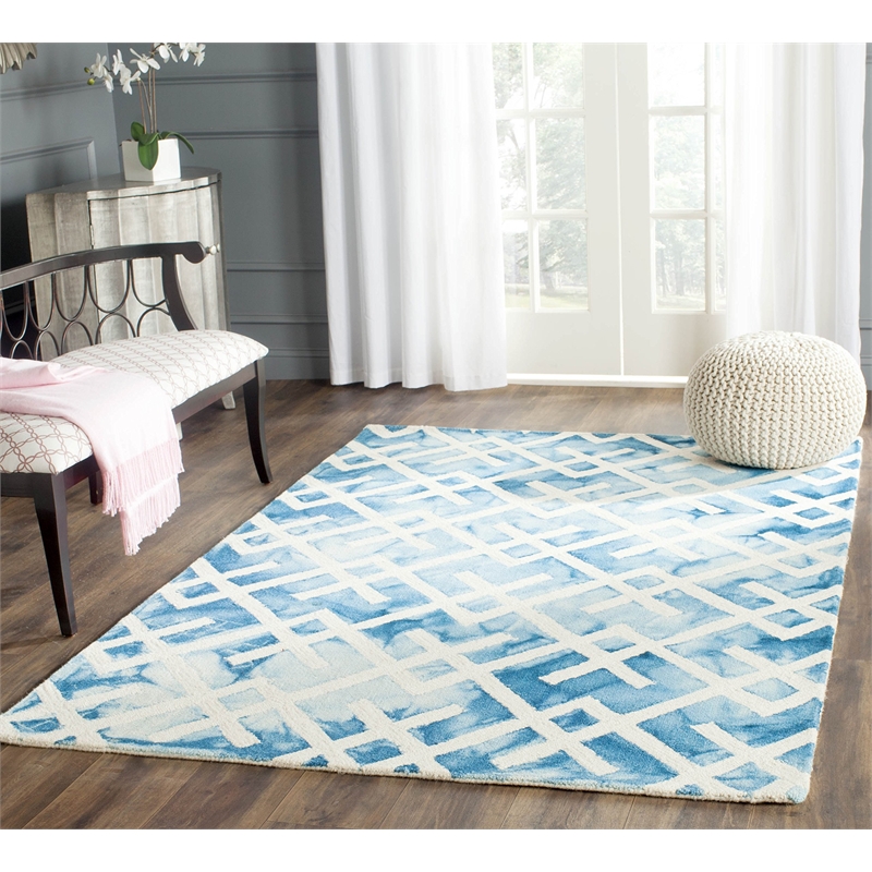 Safavieh Dip Dye 5' Square Hand Tufted Rug in Blue and Ivory
