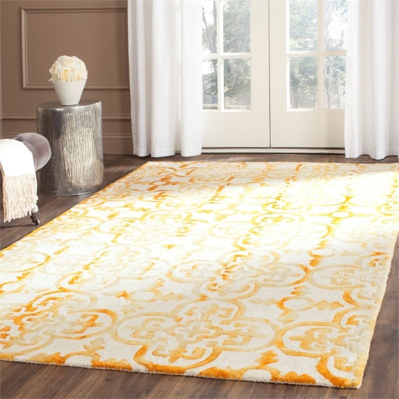 Safavieh Dip Dye 2' X 3' Hand Tufted Wool Pile Rug in Ivory and Gold