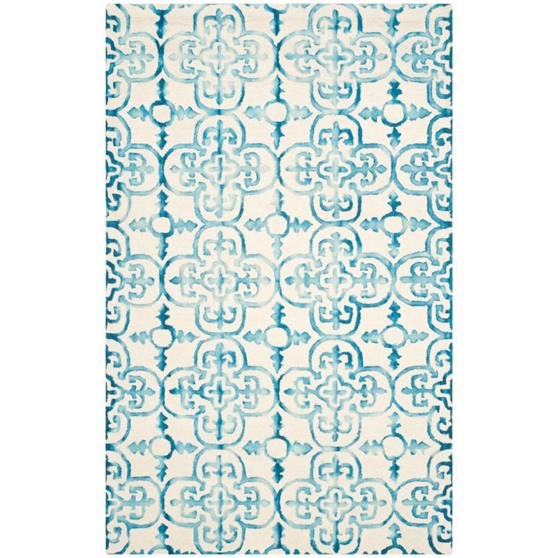 Safavieh Dip Dye 2' X 3' Hand Tufted Wool Rug in Ivory and Turquoise