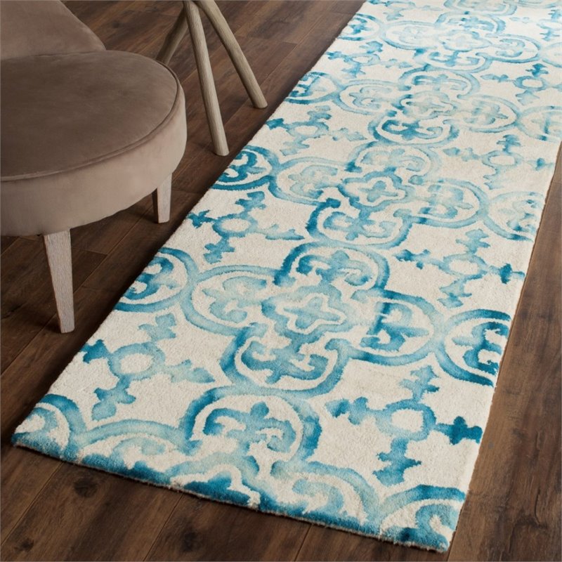 Safavieh Dip Dye 3' X 5' Hand Tufted Wool Rug in Ivory and Turquoise