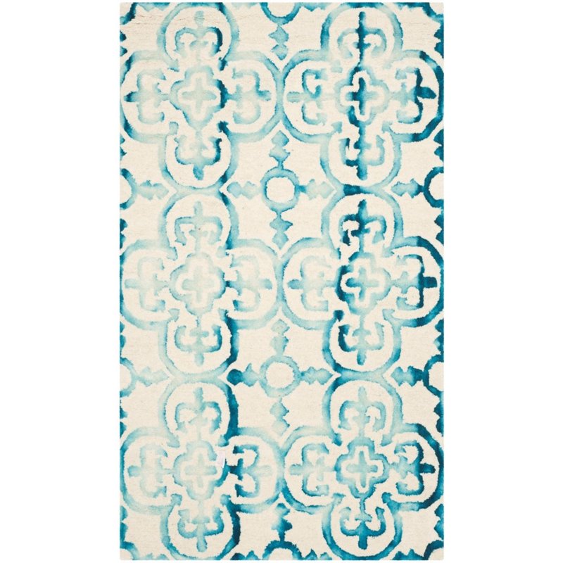 Safavieh Dip Dye 3' X 5' Hand Tufted Wool Rug in Ivory and Turquoise