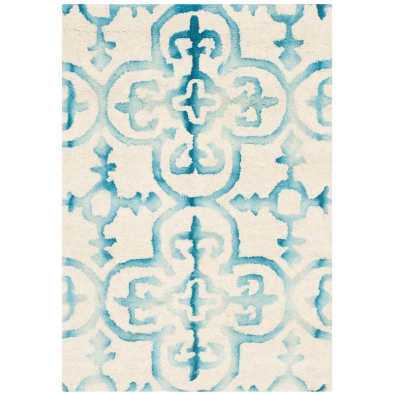 Safavieh Dip Dye 4' X 6' Hand Tufted Wool Rug in Ivory and Turquoise