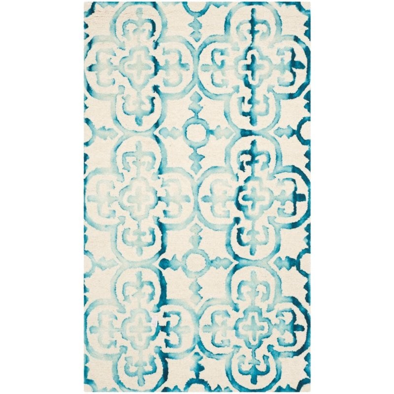 Safavieh Dip Dye 4' X 6' Hand Tufted Wool Rug in Ivory and Turquoise