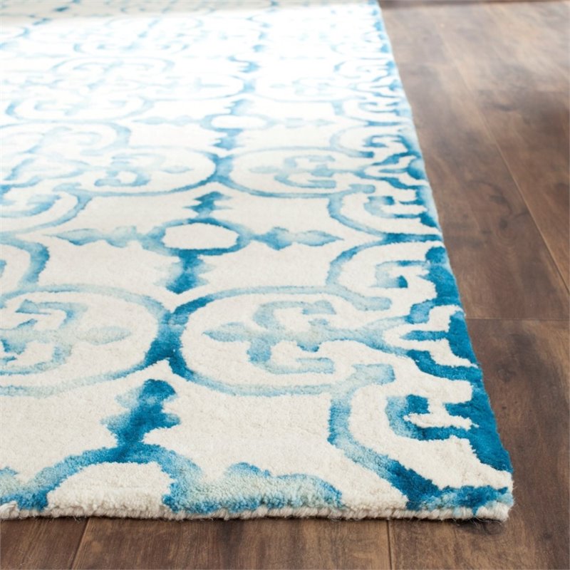 Safavieh Dip Dye 6' X 9' Hand Tufted Wool Rug in Ivory and Turquoise