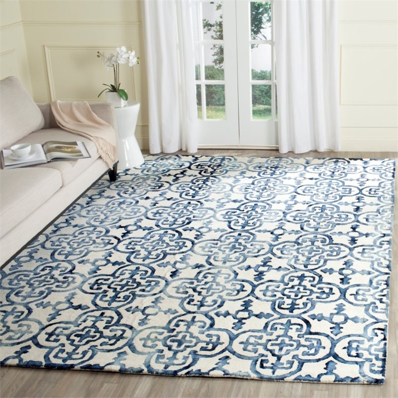 Safavieh Dip Dye 8' X 10' Hand Tufted Wool Pile Rug in Ivory and Navy