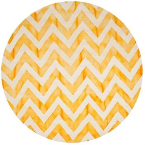 Safavieh Dip Dye 7' Round Hand Tufted Wool Rug in Ivory and Gold