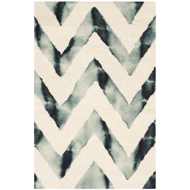 Safavieh Dip Dye 7' Square Hand Tufted Wool Rug in Ivory and Gray