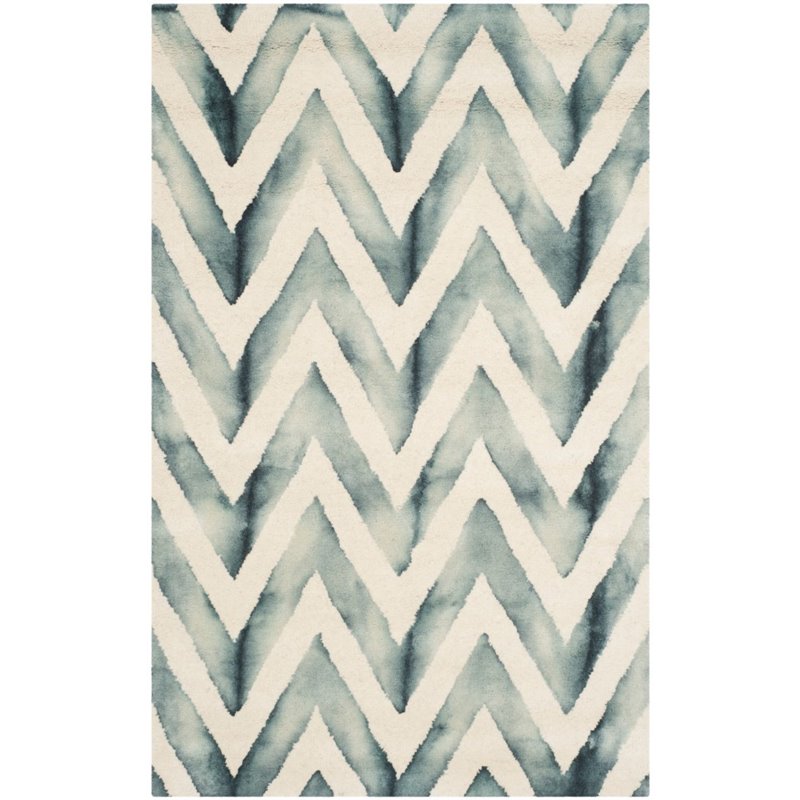 Safavieh Dip Dye 7' Square Hand Tufted Wool Rug in Ivory and Gray
