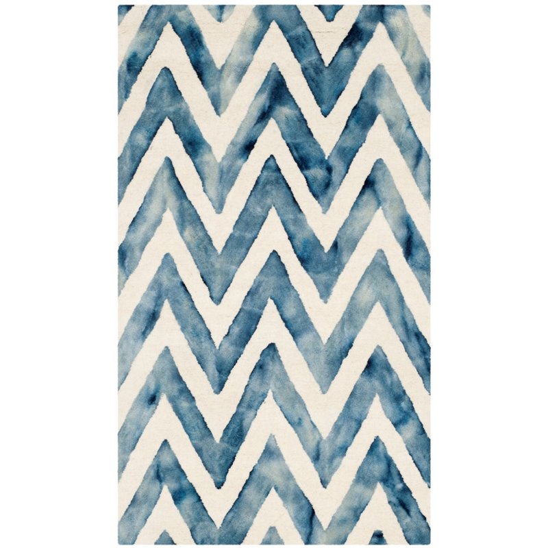 Safavieh Dip Dye 7' Square Hand Tufted Wool Rug in Ivory and Navy