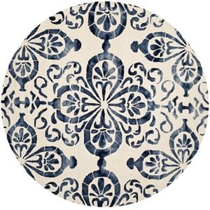 Safavieh Dip Dye 7' Round Hand Tufted Wool Rug in Ivory and Navy