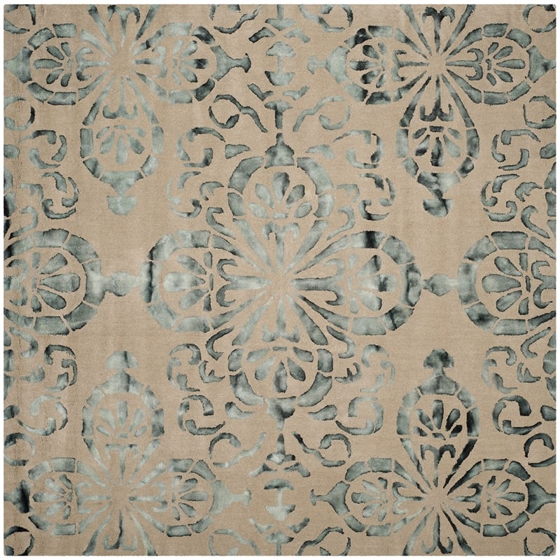 Safavieh Dip Dye 7' Square Hand Tufted Wool Rug in Ivory and Navy