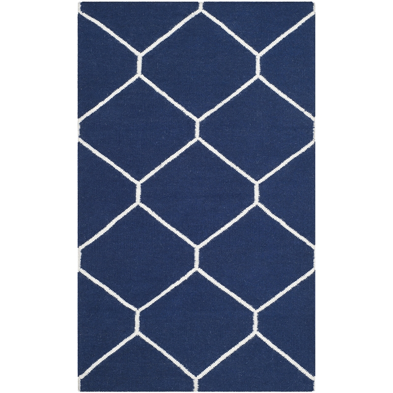 Safavieh Dhurries 3' X 5' Hand Woven Flat Weave Rug in Navy and Ivory