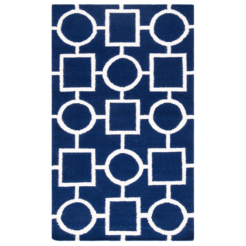 Safavieh Dhurries 3' X 5' Hand Woven Flat Weave Rug in Navy and Ivory