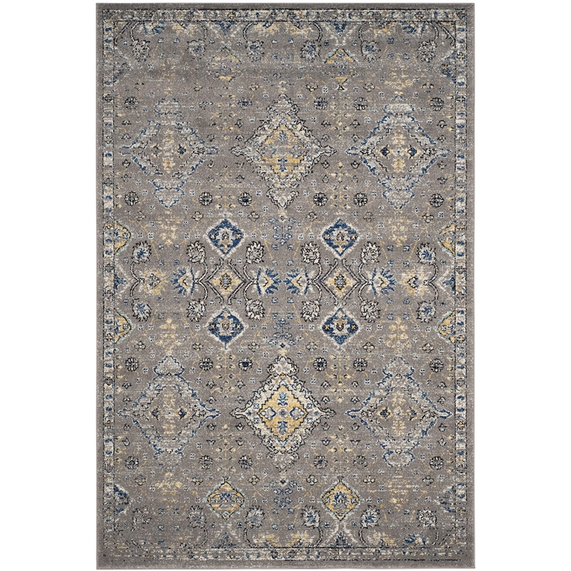Safavieh Evoke 3' X 5' Power Loomed Rug in Dark Gray and Yellow