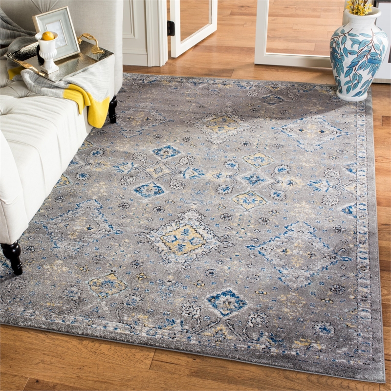 Safavieh Evoke 4' X 6' Power Loomed Rug in Dark Gray and Yellow