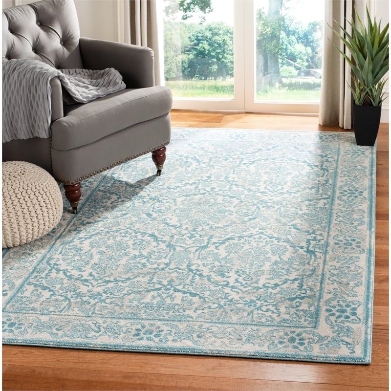 Safavieh Evoke 4' X 6' Power Loomed Rug in Ivory and Light Blue