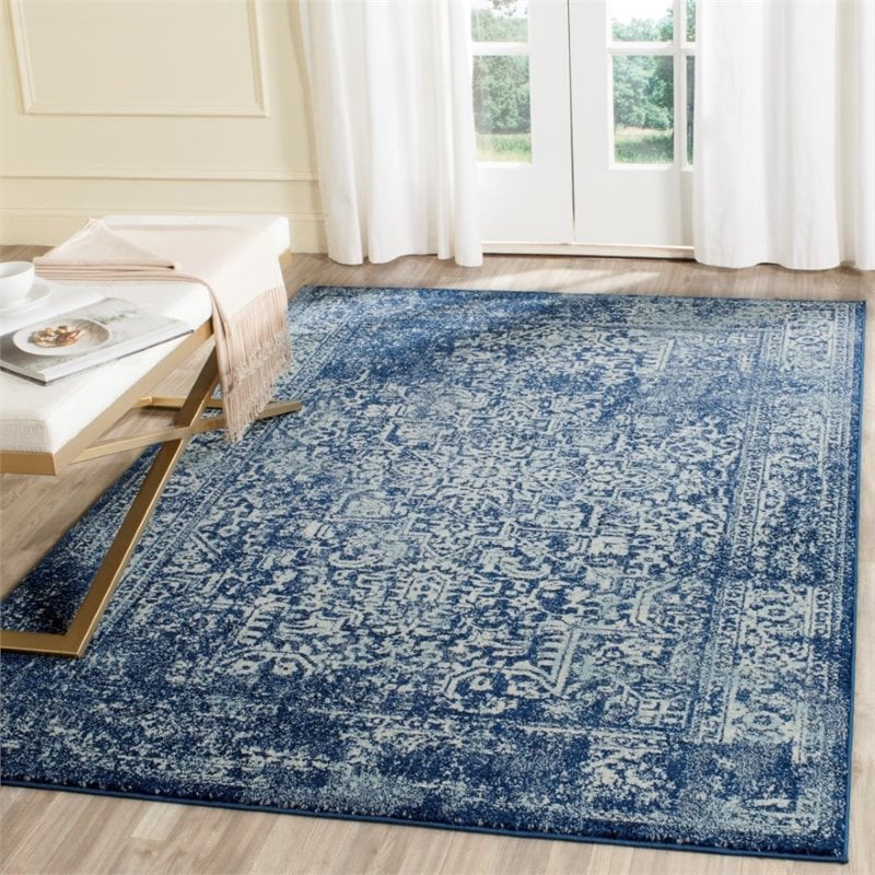 Safavieh Evoke 9' X 12' Power Loomed Rug in Navy and Ivory