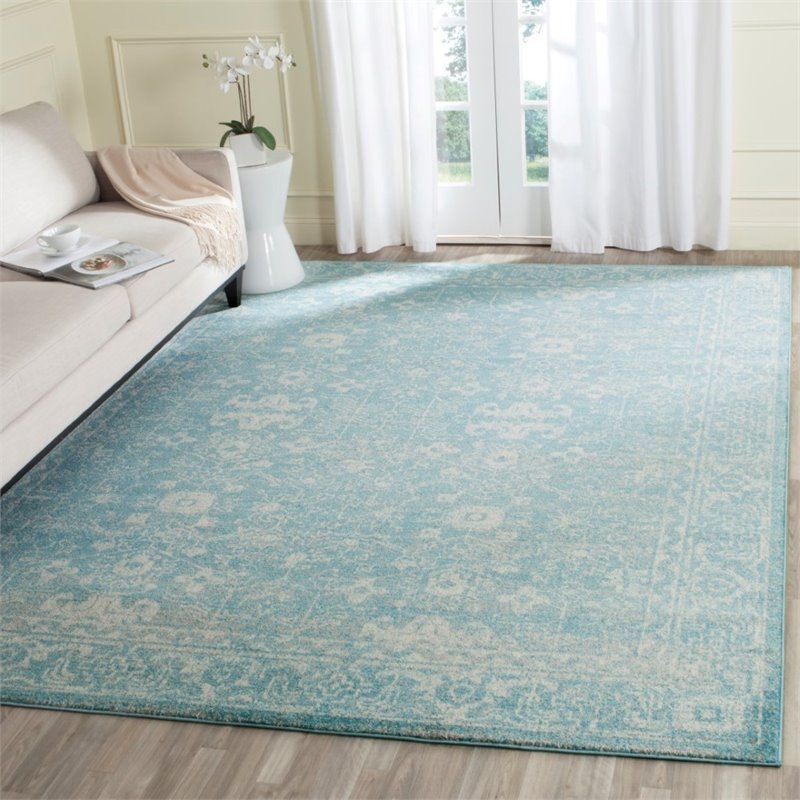 Safavieh Evoke 8' X 10' Power Loomed Rug in Light Blue and Ivory
