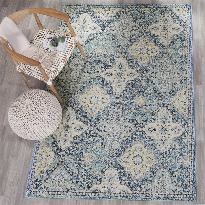 Safavieh Evoke 8' X 10' Power Loomed Rug in Light Blue and Ivory