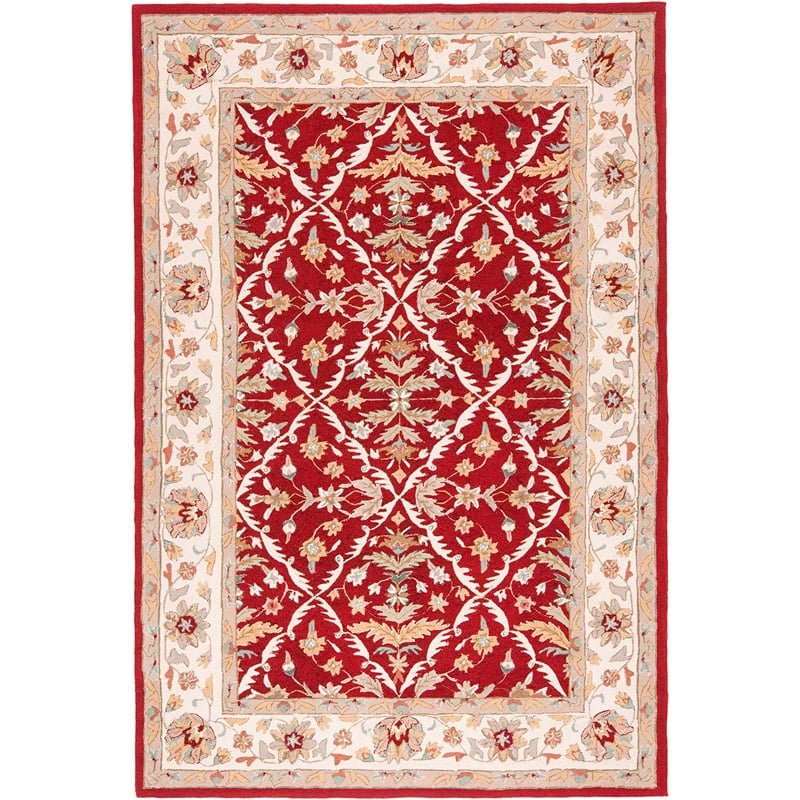 Safavieh DuraRug 6' X 9' Hand Hooked Rug in Red and Ivory