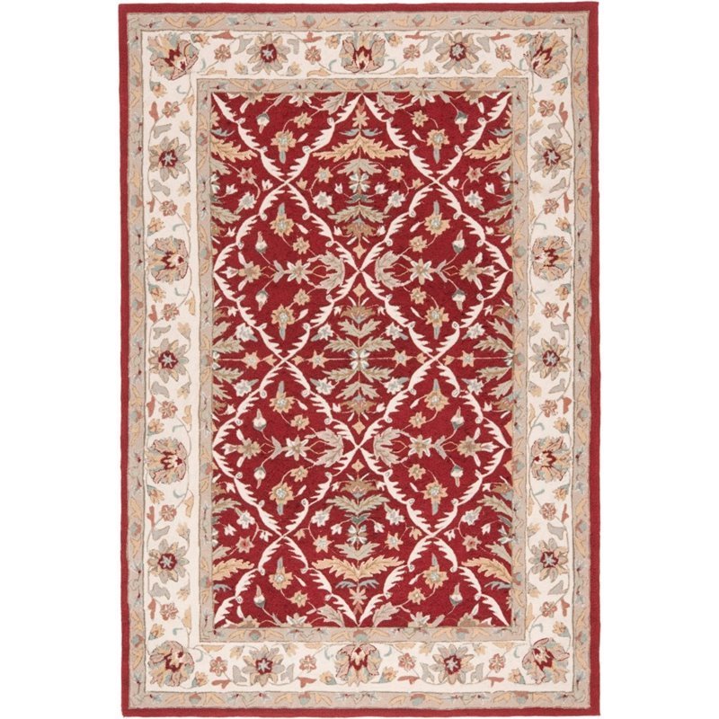Safavieh Durarug 9 X 12 Hand Hooked Rug In Red And Ivory Ezc717a Safavieh Durarug 9 X 12 Hand Hooked Rug In Red And Ivory