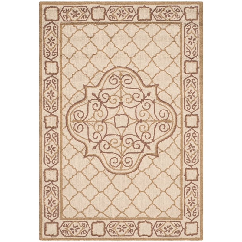 Safavieh DuraRug 3' X 5' Hand Hooked Rug in Ivory and Gold