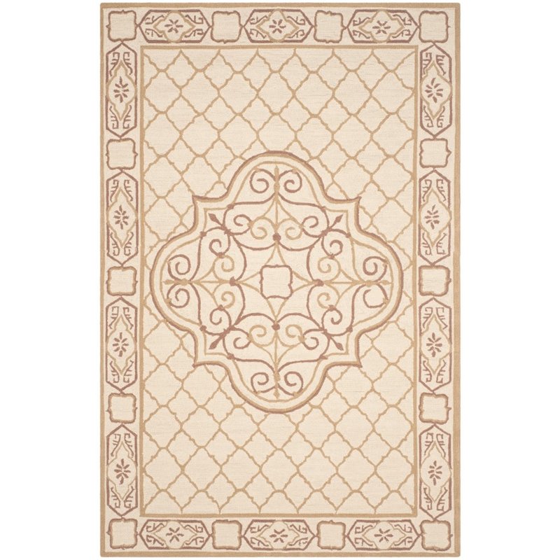 Safavieh DuraRug 4' X 6' Hand Hooked Rug in Ivory and Gold