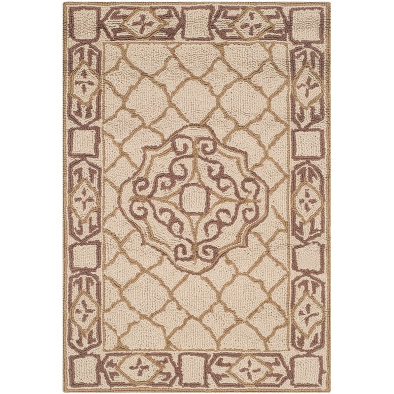 Safavieh DuraRug 4' X 6' Hand Hooked Rug in Ivory and Gold