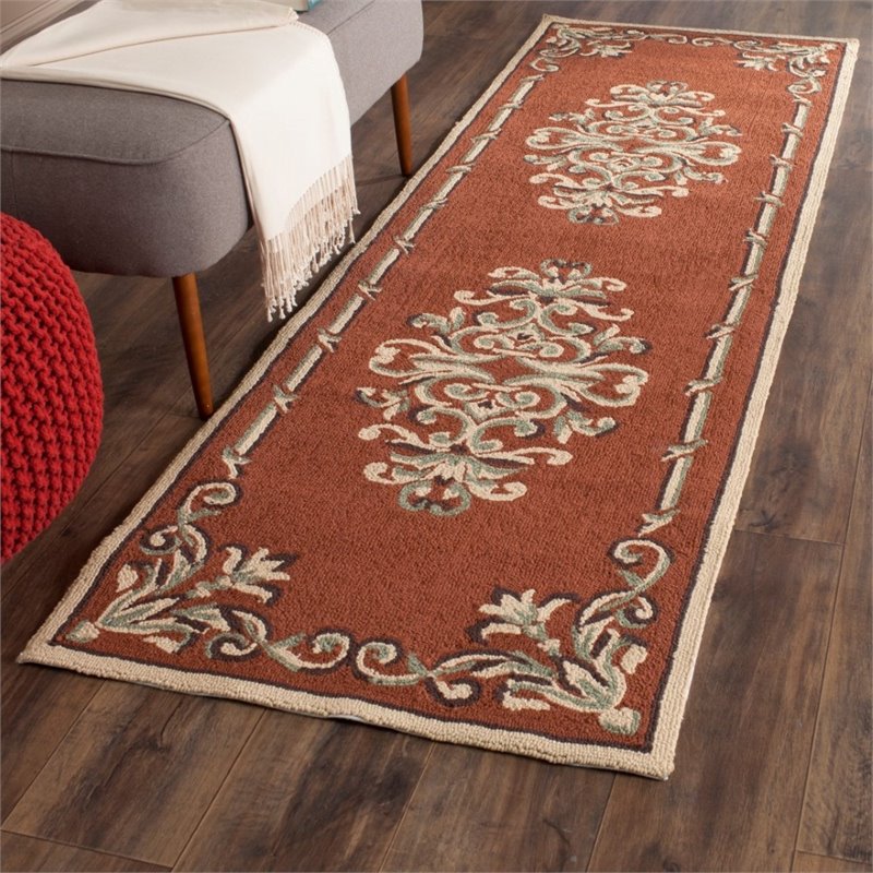 Safavieh DuraRug 8' Round Hand Hooked Polypropylene Rug in Rust