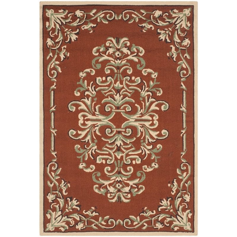 Safavieh DuraRug 8' Round Hand Hooked Polypropylene Rug in Rust