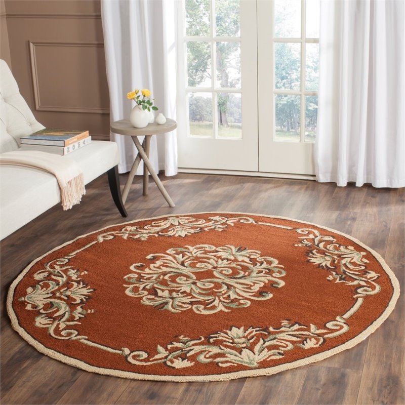 Safavieh DuraRug 8' Round Hand Hooked Polypropylene Rug in Rust