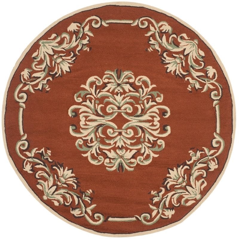 Safavieh DuraRug 8' Round Hand Hooked Polypropylene Rug in Rust