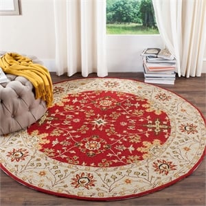 Safavieh DuraRug 6' Round Hand Hooked Rug in Red and Ivory
