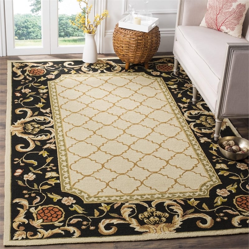 Safavieh DuraRug 3' X 5' Hand Hooked Rug in Ivory and Black