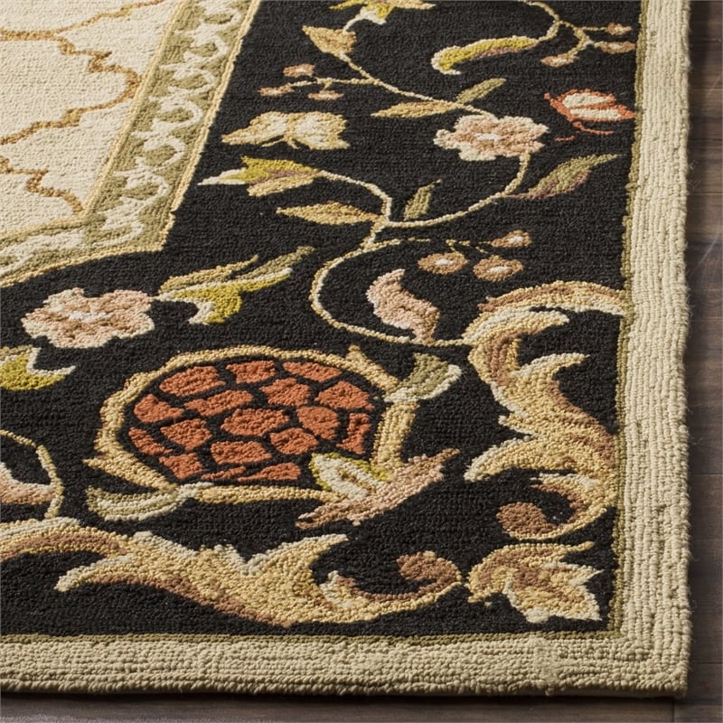 Safavieh DuraRug 3' X 5' Hand Hooked Rug in Ivory and Black