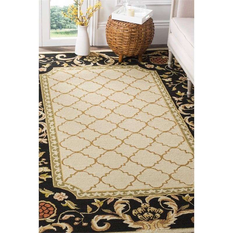 Safavieh DuraRug 3' X 5' Hand Hooked Rug in Ivory and Black