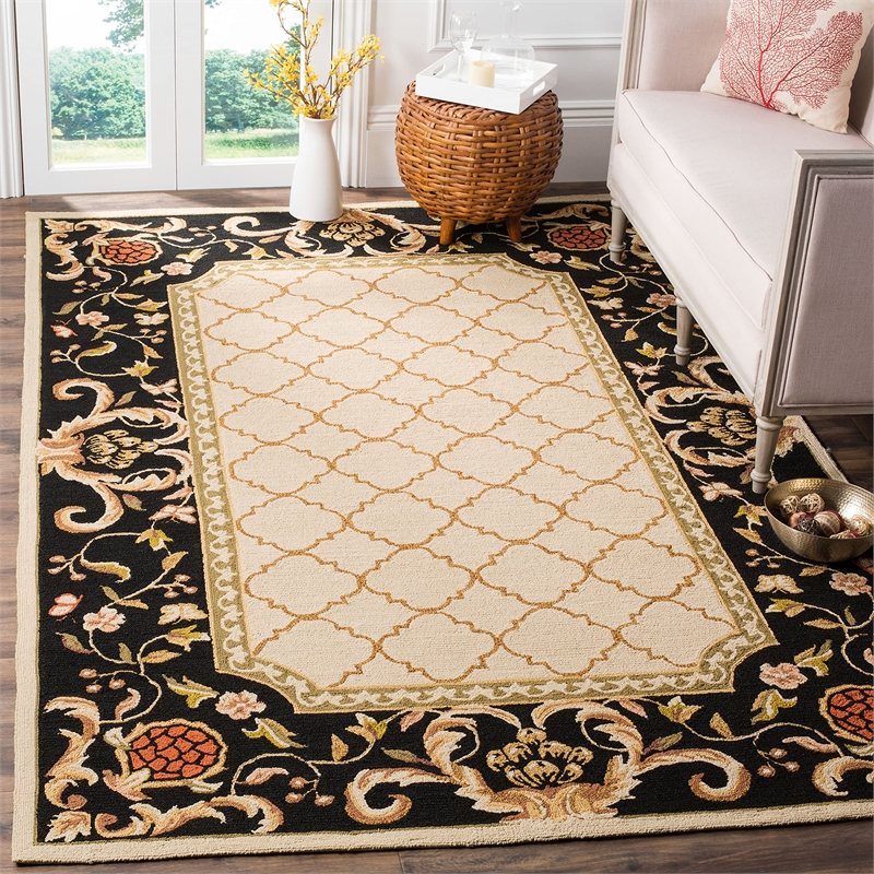 Safavieh DuraRug 6' X 9' Hand Hooked Rug in Ivory and Black