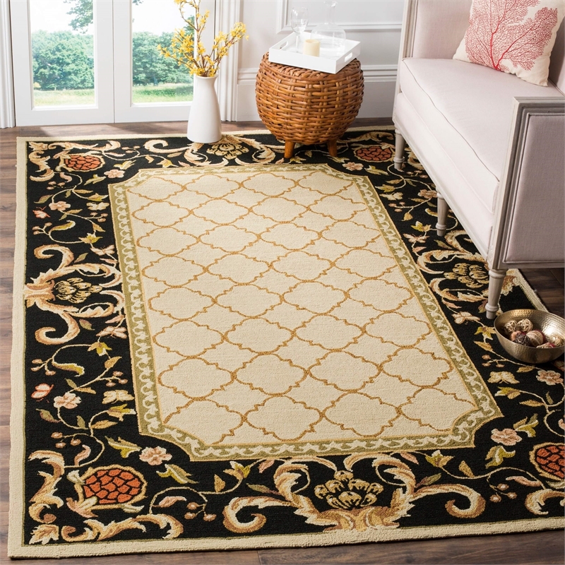 Safavieh DuraRug 9' X 12' Hand Hooked Rug in Ivory and Black