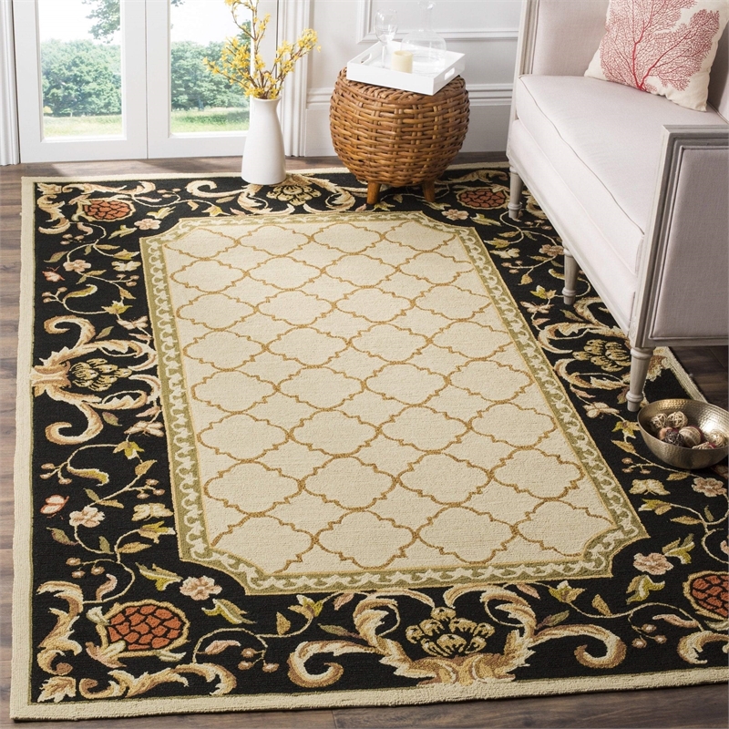 Safavieh DuraRug 9' X 12' Hand Hooked Rug in Ivory and Black