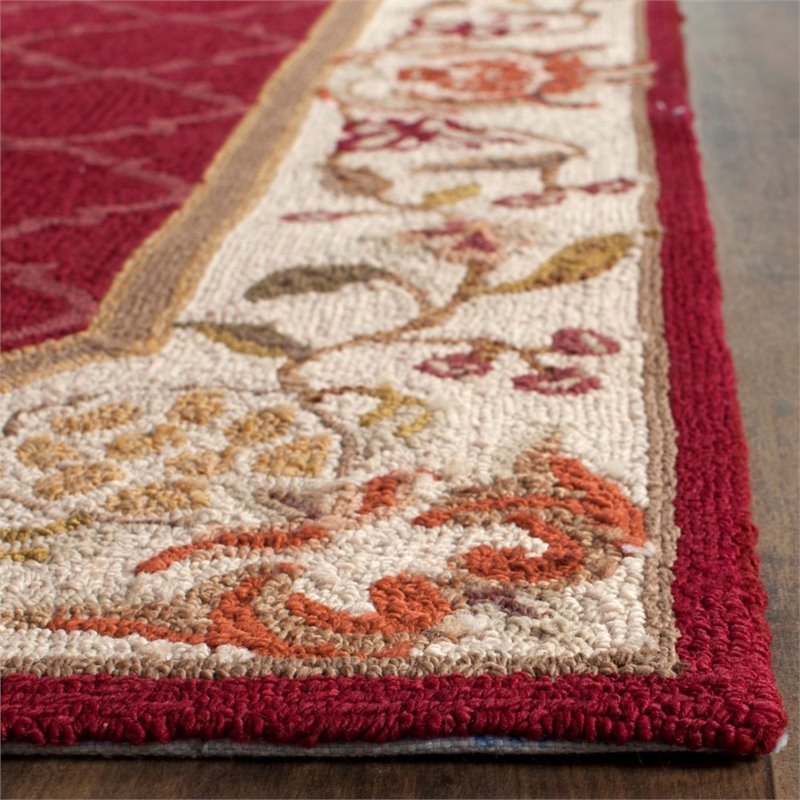 Safavieh DuraRug 4' X 6' Hand Hooked Rug in Burgundy and Ivory