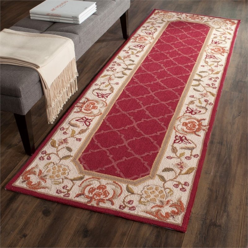 Safavieh DuraRug 4' X 6' Hand Hooked Rug in Burgundy and Ivory